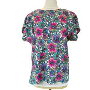Vintage 80’s floral blouse Short Sleeve Eva Laurel Women’s Sz Large Colorful